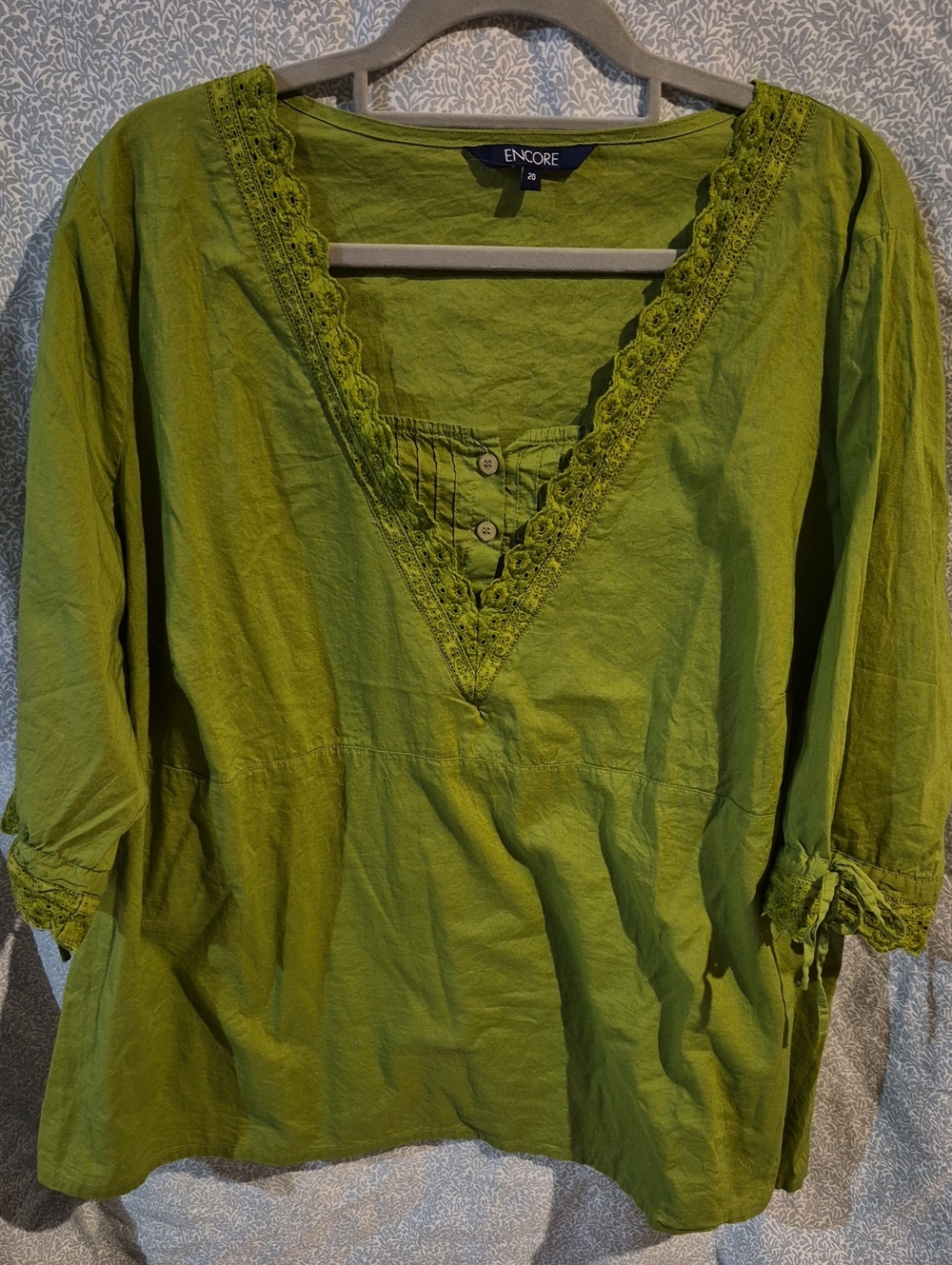 Encore Olive Green V-Neck Lace-Trim Tunic